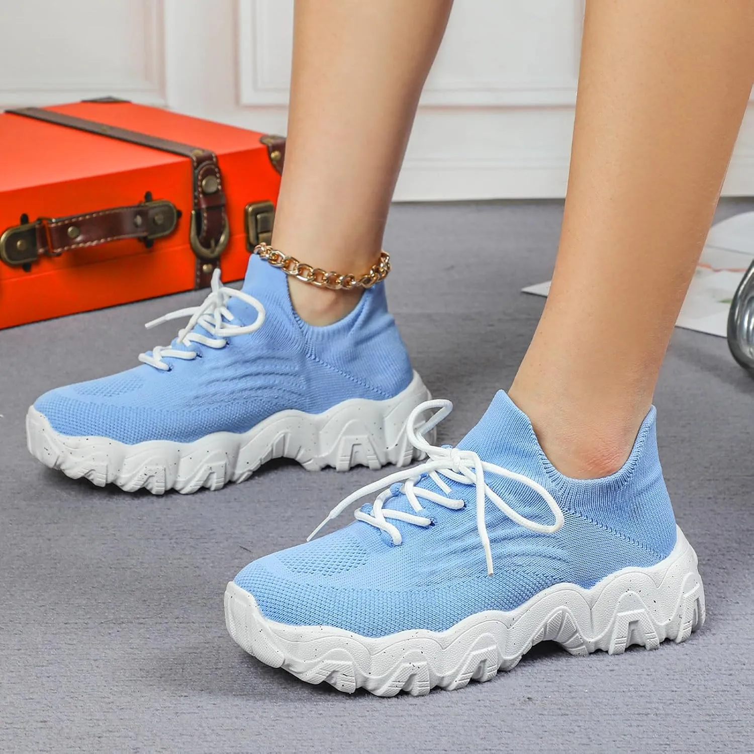 ZSpzx Platform Sneakers for Women Slip On Cushioned Footbed Knit Soft Padded Insole Arch Support Jogging Tennis Shoes Plantar Fasciitis Breathable Comfy Lightweight Daily Wear Shoe