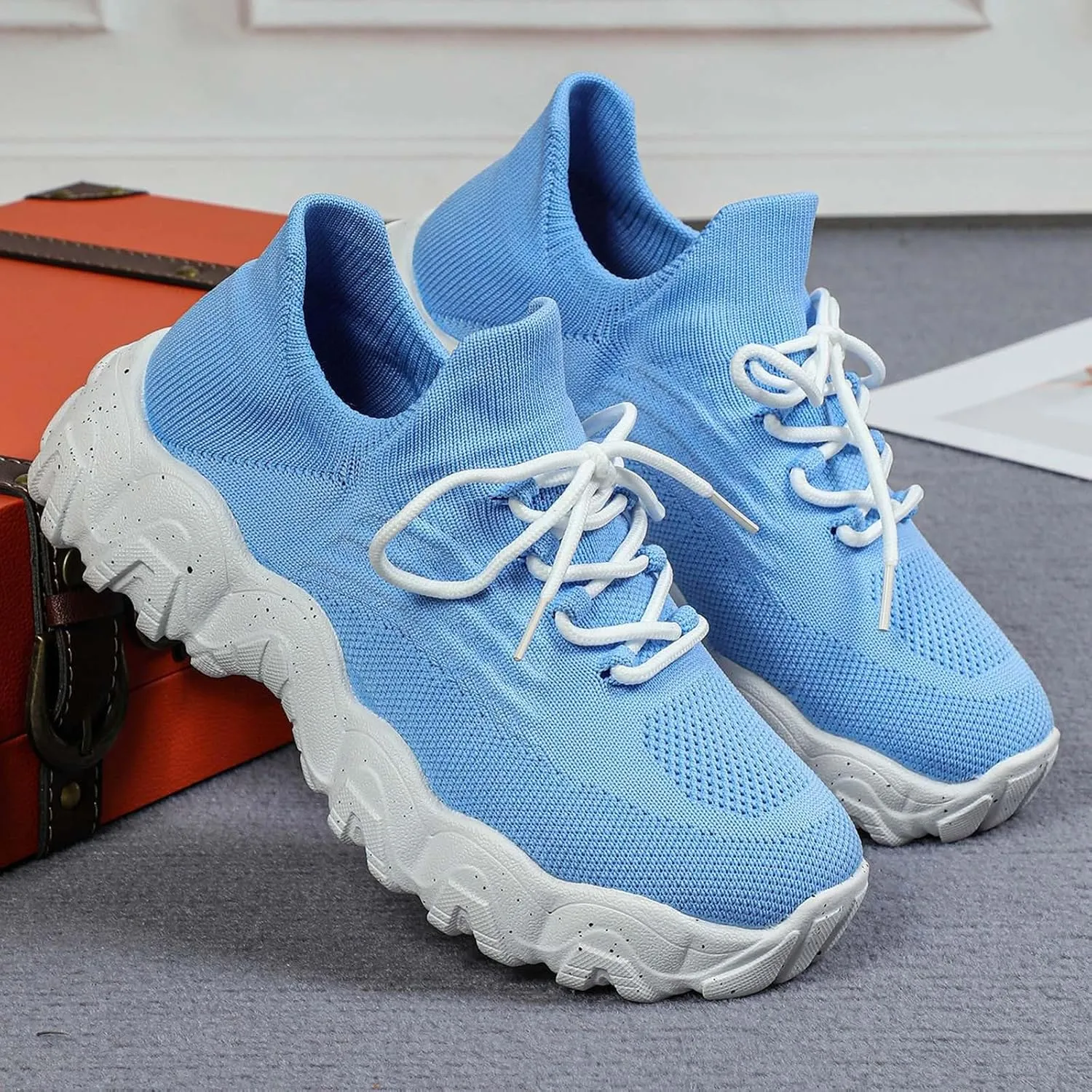 ZSpzx Platform Sneakers for Women Slip On Cushioned Footbed Knit Soft Padded Insole Arch Support Jogging Tennis Shoes Plantar Fasciitis Breathable Comfy Lightweight Daily Wear Shoe