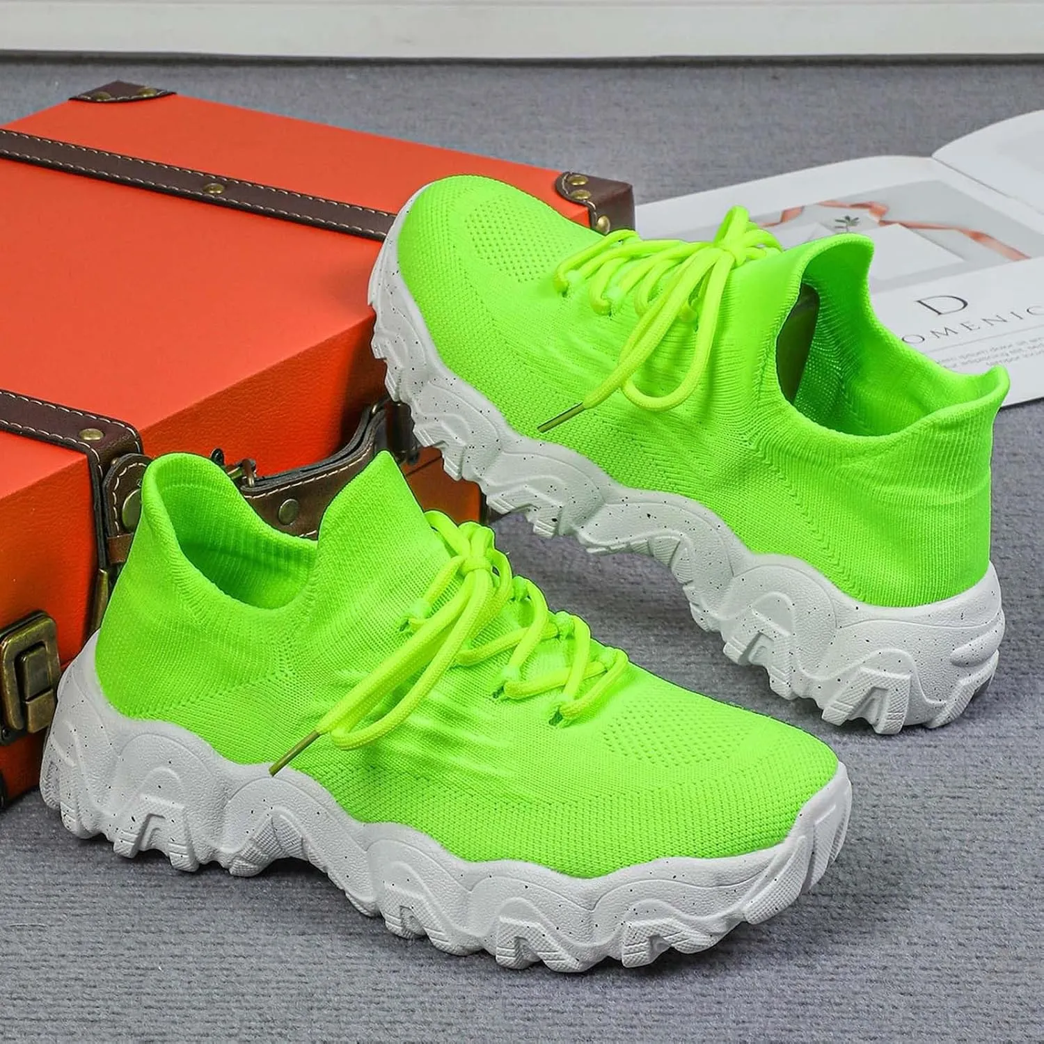 ZSpzx Platform Sneakers for Women Slip On Cushioned Footbed Knit Soft Padded Insole Arch Support Jogging Tennis Shoes Plantar Fasciitis Breathable Comfy Lightweight Daily Wear Shoe