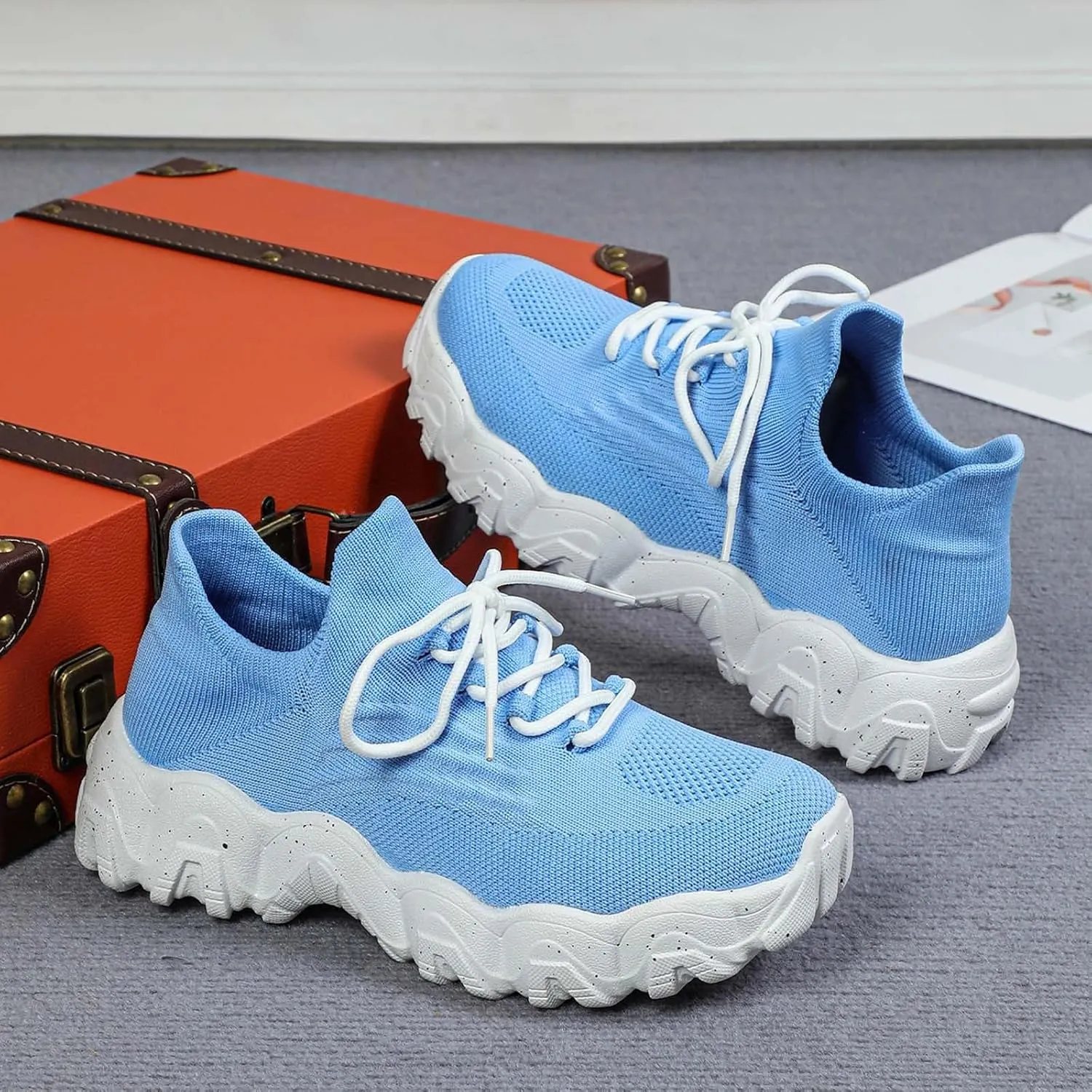 ZSpzx Platform Sneakers for Women Slip On Cushioned Footbed Knit Soft Padded Insole Arch Support Jogging Tennis Shoes Plantar Fasciitis Breathable Comfy Lightweight Daily Wear Shoe