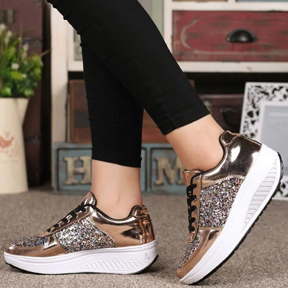 ZSpzx Sparkly Sneakers for Women Air Cushioned Arch Support Plantar Fasciitis Platform Shoes Comfortable Lightweight Fashion Non Slip Walking Sneaker Casual Tennis Walking Sports Footwears