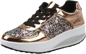 ZSpzx Sparkly Sneakers for Women Air Cushioned Arch Support Plantar Fasciitis Platform Shoes Comfortable Lightweight Fashion Non Slip Walking Sneaker Casual Tennis Walking Sports Footwears