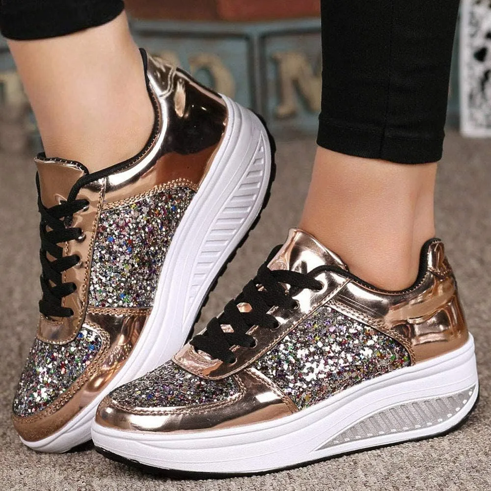 ZSpzx Sparkly Sneakers for Women Air Cushioned Arch Support Plantar Fasciitis Platform Shoes Comfortable Lightweight Fashion Non Slip Walking Sneaker Casual Tennis Walking Sports Footwears