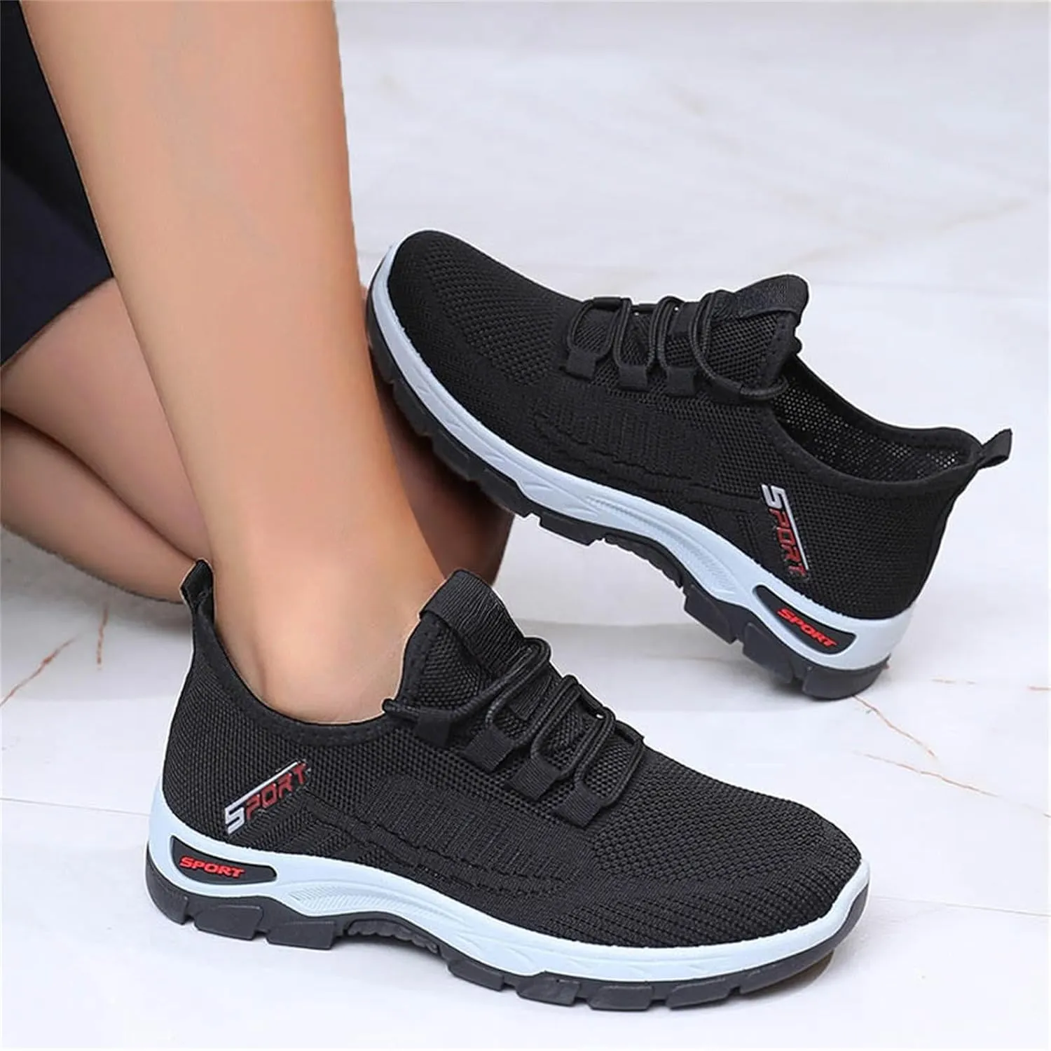 ZWRXW Women's Slip On Walking Shoes Slip-On Orthopedic Shoes Lightweight Breathable Comfortable Fashion Sneakers Non Slip Mesh Up Footwear for Tennis Running Training